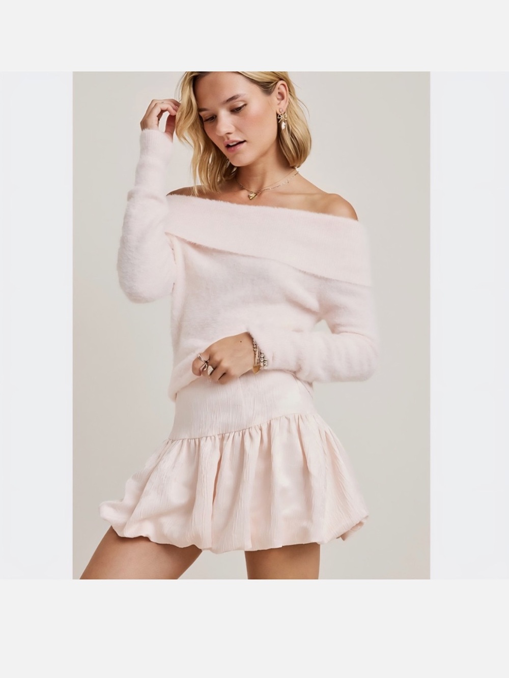 NWT Francesca's Collections Pale Pink Jaquard Bubble Skirt XL